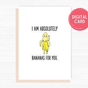 Carte de Saint-Valentin imprimable, Carte bananes pour vous, Carte d’anniversaire drôle, Carte d’amour de jeu de mots, Carte d’anniversaire pour lui, Bananes pour vous