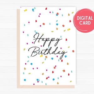 Rainbow Confetti Happy Birthday Card, Celebrate, Birthday Party, Greeting Card, Rainbow, Confetti, PDF, JPEG, Instant Download, Digital Card