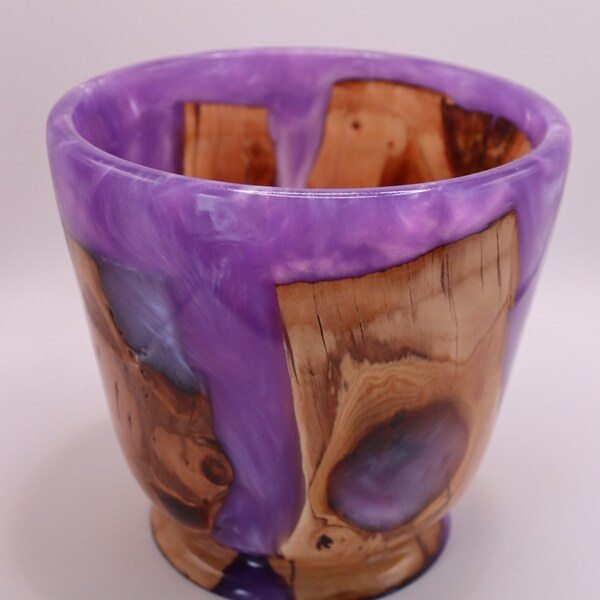 Handmade apple wood and purple pearl epoxy vase
