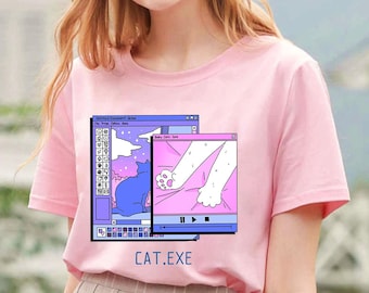 Kawaii Roze shirt, Cats exe shirt, anime vaporwave - Esthetische kleding shirt, pastel grunge 90s Unisex shirt