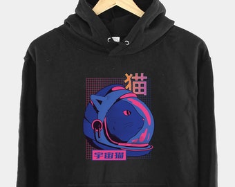 Space cat hoodie, Japanese Aesthetic hoodie, anime hoodie, vaporwave grunge 90's style Unisex hoodie