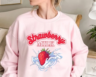 Strawberry Milk Sweatshirt Kawaii Clothing Kawaii Sweatshirt Harajuku Clothing Anime Hoodies Aesthetic Clothing Banana Milk Peach Milk Japan