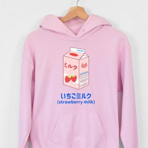 Japanese Strawberry Milk Unisex Hoodie - Cute Kawaii Clothing - Aesthetic - Pastel Goth Hooded Sweatshirt - Anime