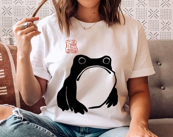 Niet onder de indruk Frog shirt - Grumpy kikker, grappige pad meme Japanse esthetiek door Matsumoto Hoji, organische Unisex T-shirt, Vintage stijl