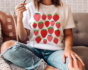 Erdbeer Shirt Erdbeere Kleidung Erdbeere Top Garten Shirt Ästhetische Kleidung Cottagecore Kleidung Botanisches Shirt Erdbeere Print
