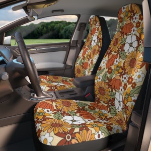 Flower Power Car Seat Covers, Retro Car Seat Covers, Retro Car Accessories, Cottagecore, Hippie Car Seat Covers, Car Accessories For Women