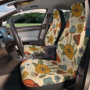 Housses de siège d&#39;auto champignon pour femme, coupe universelle, Housse de siège florale bohème rétro, Housse de siège colorée mignonne pour voiture, Mystical Evil Eyes