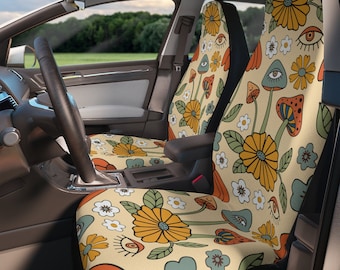 Mushroom Car Seat Covers For Women Universal Fit, Retro Boho Floral Seat Cover, Cute Colorful Seat Cover For Car Vehicle, Mystical Evil Eyes