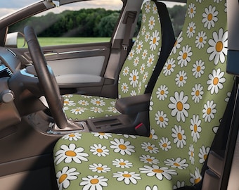 Fundas de asiento de coche Flower Power, fundas de asiento de coche retro, accesorios de coche retro, estilo cottagecore, fundas de asiento de coche hippie, accesorios de coche para mujer