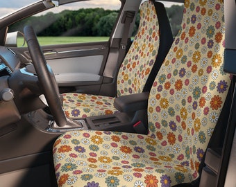 Fundas de asiento de coche Flower Power, fundas de asiento de coche retro, accesorios de coche retro, estilo cottagecore, fundas de asiento de coche hippie, accesorios de coche para mujer