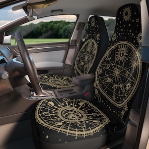 Seat Cover for Car Full Set Cute, Boho Celestial Car Seat Cover Set for Women, Witchy Seat Cover for Vehicle, Black Aesthetic Car Accessory