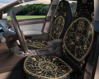 Seat Cover for Car Full Set Cute, Boho Celestial Car Seat Cover Set for Women, Witchy Seat Cover for Vehicle, Black Aesthetic Car Accessory