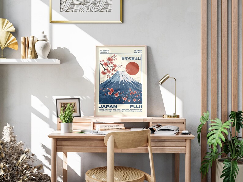 Vintage Mount Fuji Poster Japandi Wall Art Eclectic Travel Print ...