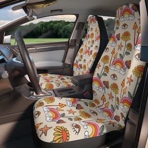 Hippi arc-en-ciel, housses de siège auto pour véhicule, accessoires de voiture pour femme, housses de siège pour voiture, accessoires de voiture bohèmes, décoration de voiture mignonne