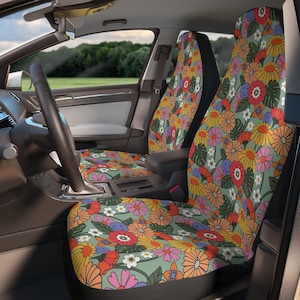 Flower Power Car Seat Covers, Retro Car Seat Covers, Retro Car Accessories, Cottagecore, Hippie Car Seat Covers, Car Accessories For Women