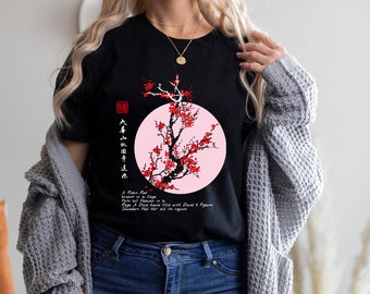Camisa japonesa de flor, camisa de media luna de cerezo en flor, camisa estética, ropa estética, Kawaii, camiseta unisex de anime de flores