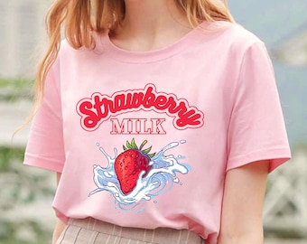 Strawberry Milk shirt, Kawaii shirt, Harajuku Kleding, Anime shirtEsthetische Banana Milk Peach Milk Japan shirt UNISEX