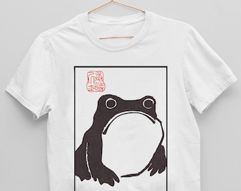 Camisa de sapo não impressionado - estética japonesa de sapo mal-humorado de Matsumoto Hoji, camiseta orgânica unissex, camiseta de arte estilo vintage