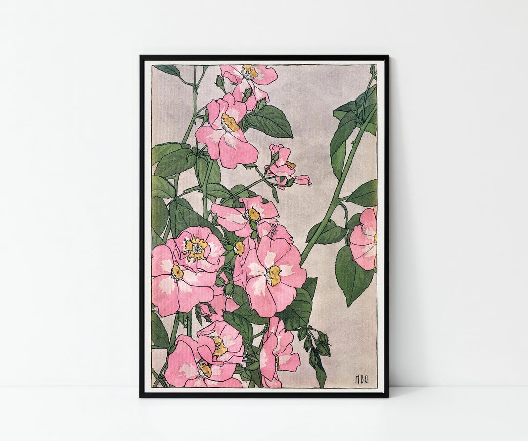Vintage Pink Rose Print, Cottagecore Wall Art, Wild Rose Botanical, Art ...