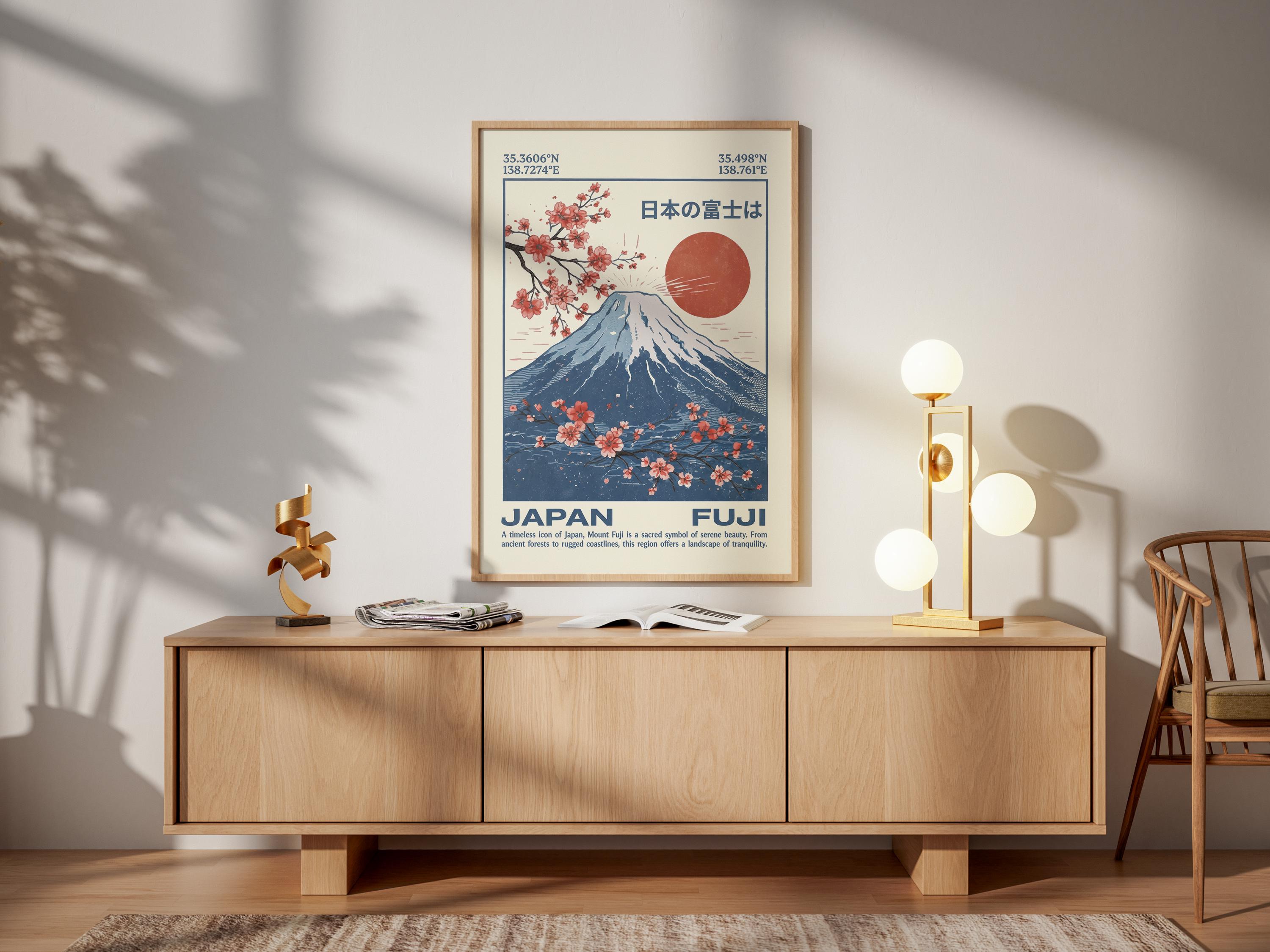 Vintage Mount Fuji Poster Japandi Wall Art Eclectic Travel Print ...