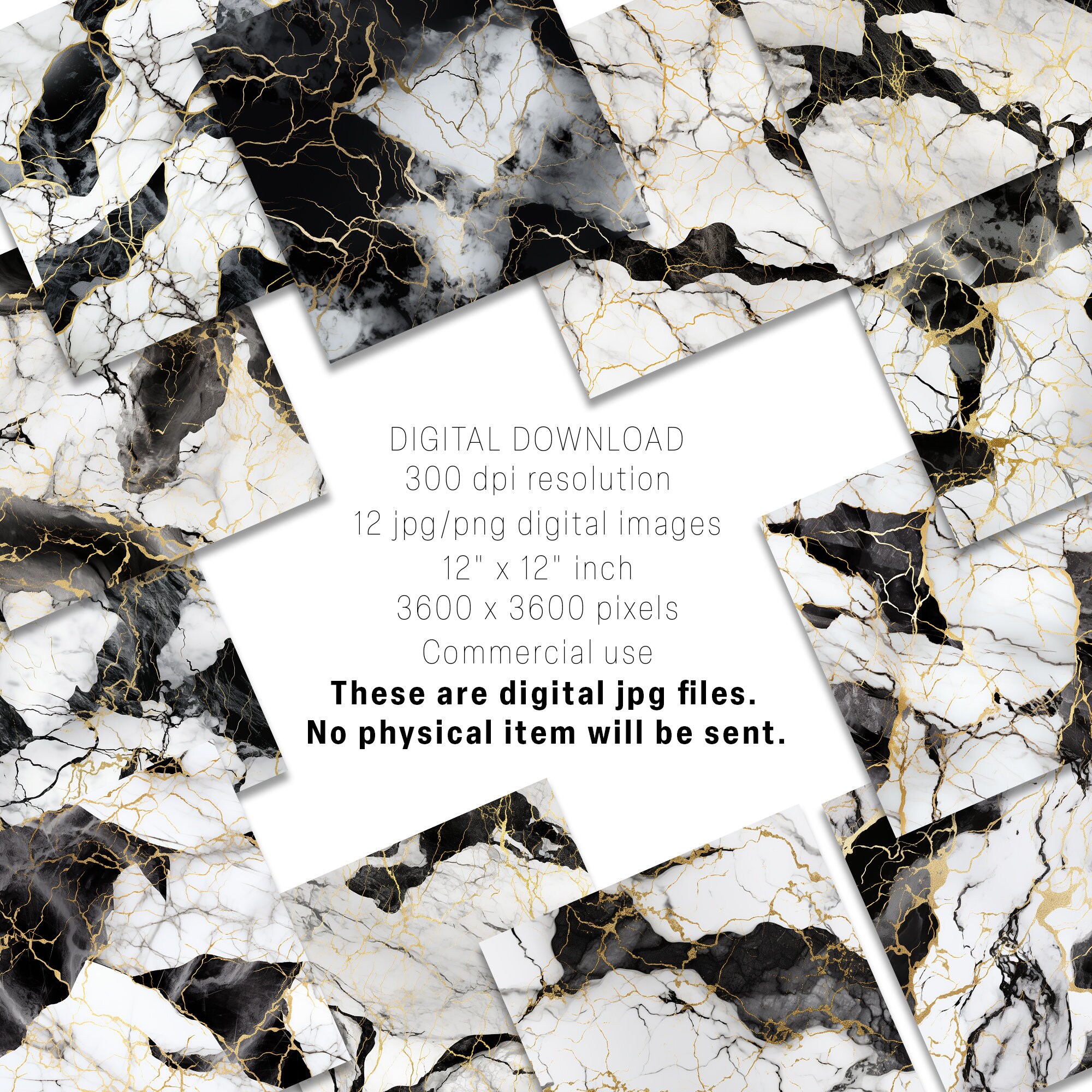 Black and White Marble Digital Paper: Seamless Scrapbook Backgrounds ...