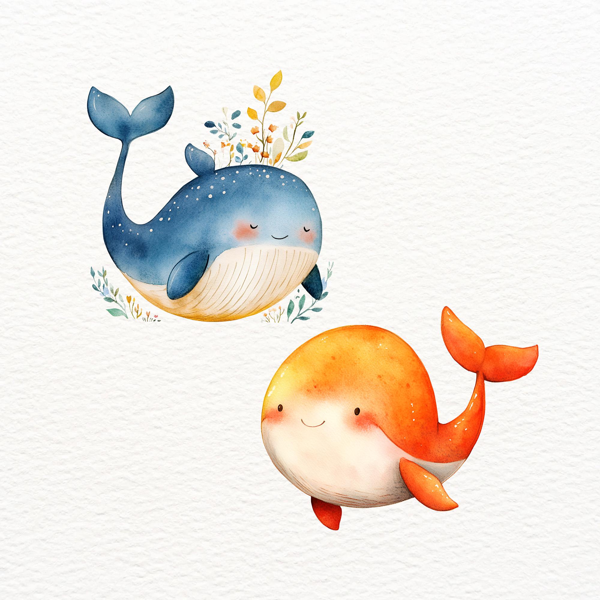 Watercolor Whale Clipart: Sea Animals Art (PNG, Commercial Use) - Etsy