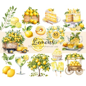 Pacchetto clipart acquerello limoni, immagini di rinfrescanti delizie estive al limone - download istantaneo - uso commerciale