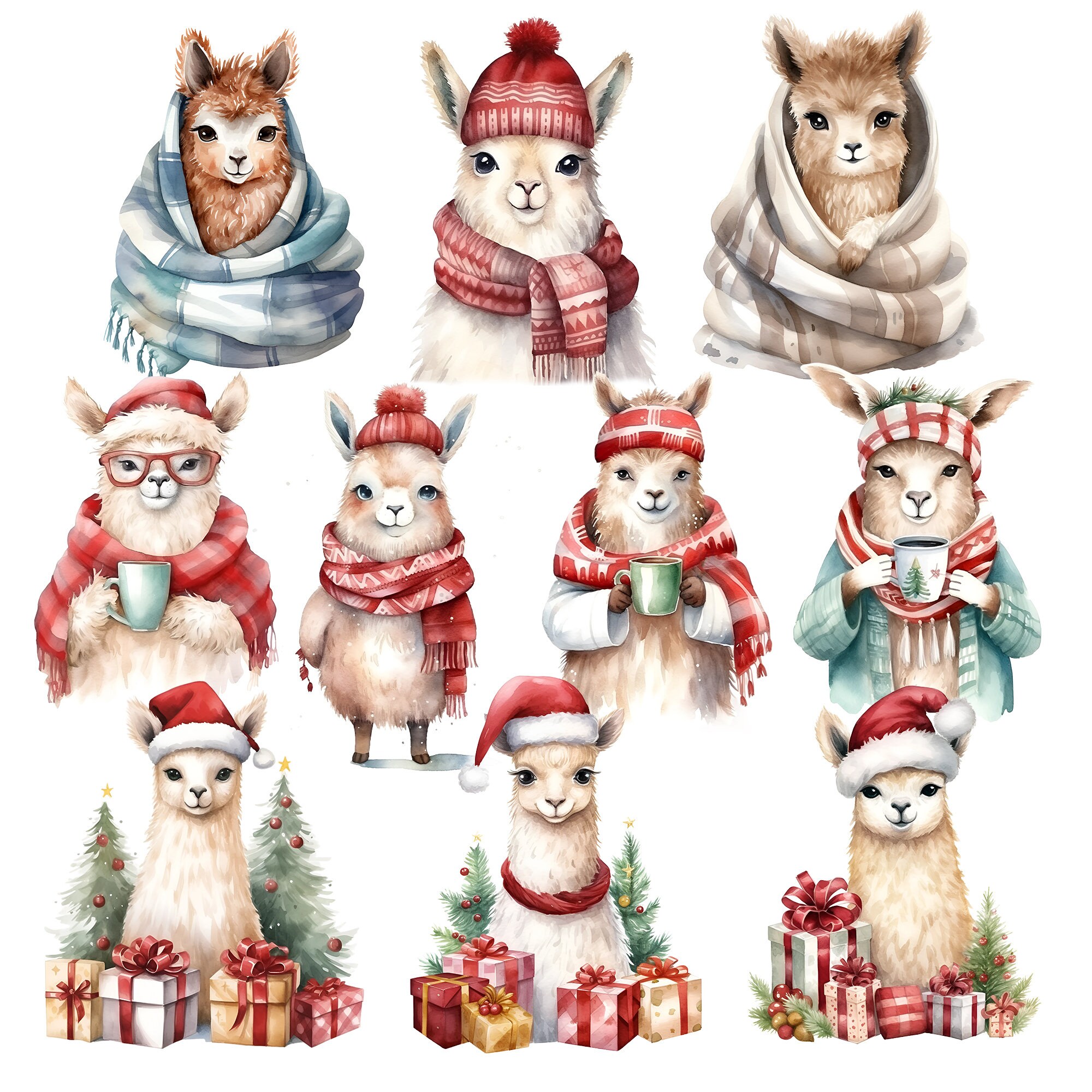 Christmas Llama Clipart: Holiday PNG Graphics (commercial Use) - Etsy