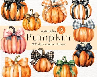 Orange and Black Pumpkin Clipart, Halloween Pumpkin Bows, Halloween Decor - Instant Download - Commercial Use