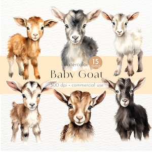Imágenes prediseñadas de cabra bebé, imágenes prediseñadas de guardería de cabra bebé, cabra de acuarela, imágenes prediseñadas de animales de granja: descarga instantánea, uso comercial