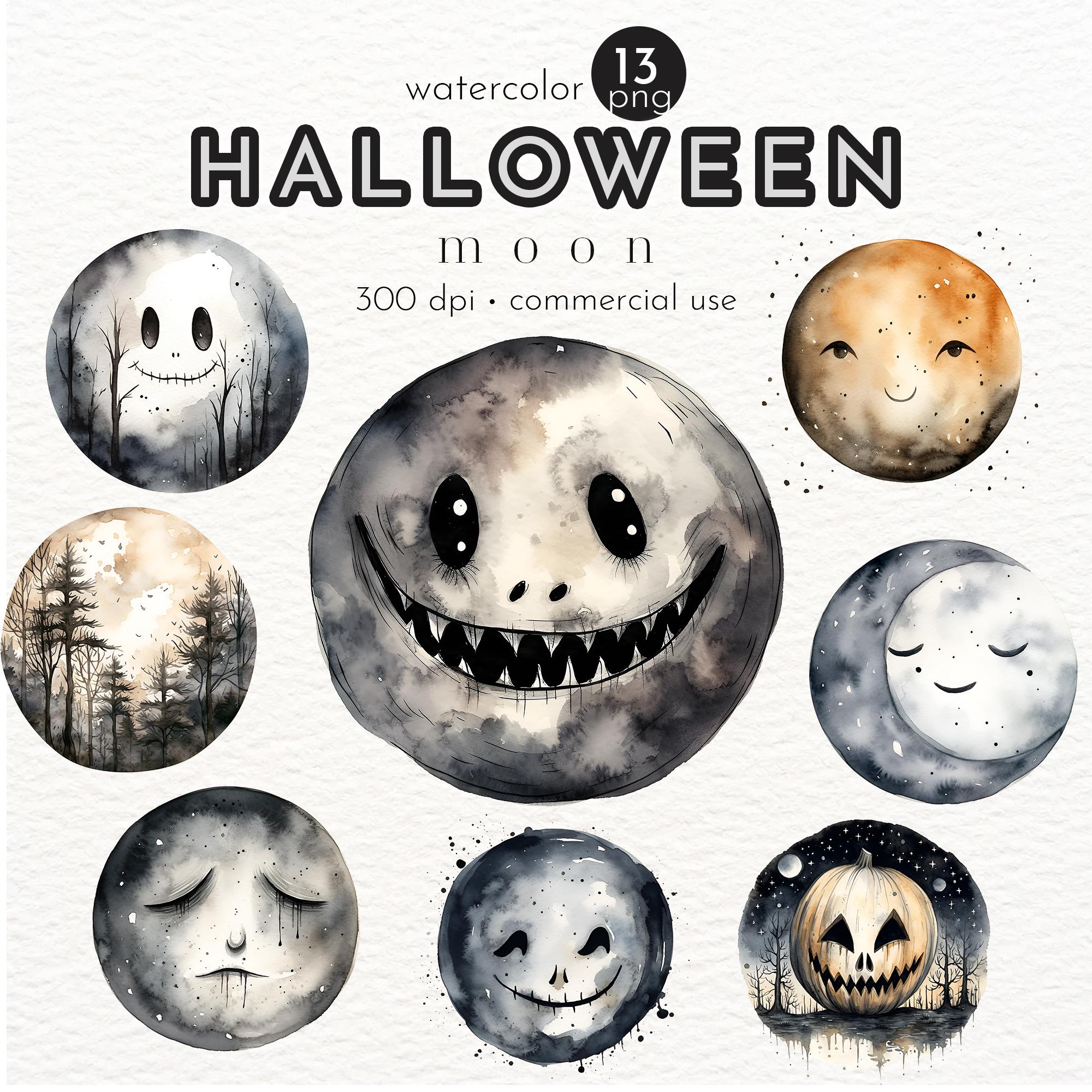 Halloween Moon Clipart, Horror Moon Designs, Halloween Decor - Instant Download - Commercial Use