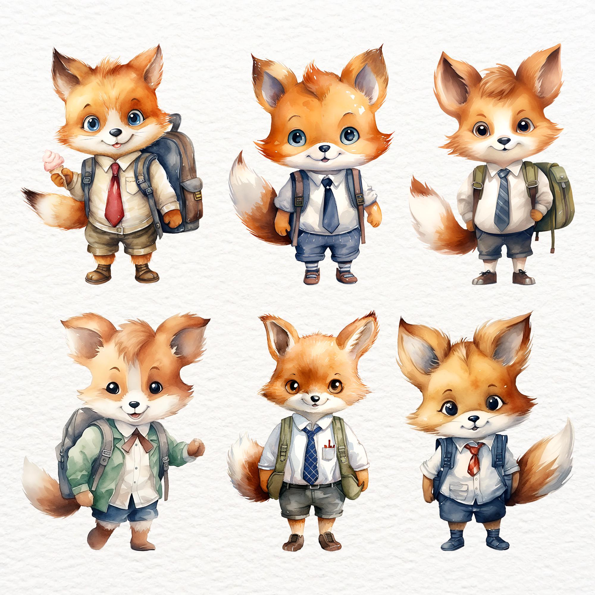 Cute Fox Ready for School Clipart, Cute Baby Foxes, School Kids Clipart ...