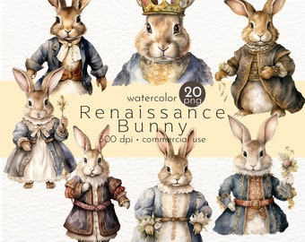 Renaissance Bunny Clipart: Victorian Rabbit PNG Images (Commercial Use)