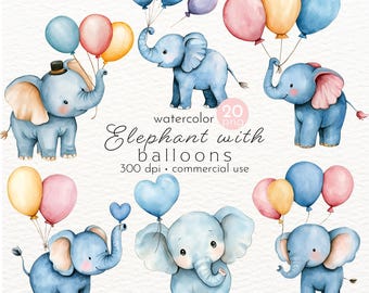 Elephant Balloon Clipart: Baby Shower Birthday PNG Images (Commercial Use)