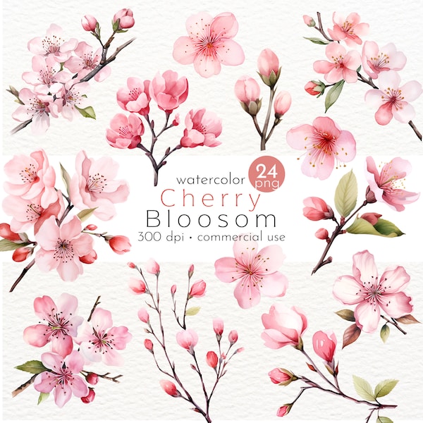 Cherry Blossom Clipart, Images of Beautiful Spring Flowers - Instant Download - Commercial Use