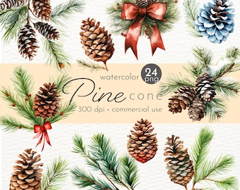Watercolor Pine Cone Clipart: Autumn Forest Graphics (Commercial Use)