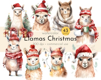 Christmas Llama Clipart: Holiday PNG Graphics (Commercial Use)