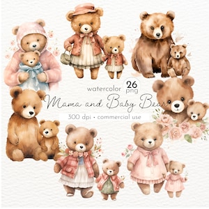 Maman et bébé ours Clipart, clipart fête des mamans, clipart baby shower, ours en peluche Clip Art - téléchargement immédiat - usage Commercial