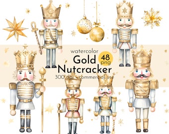 Clipart Casse-noisette doré aquarelle : 48 images PNG (usage commercial)