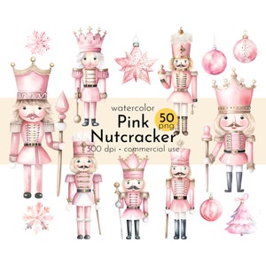 Clipart de quebra-nozes rosa aquarela para Natal vintage, pôsteres retrô, convites de balé de férias - download instantâneo - uso comercial