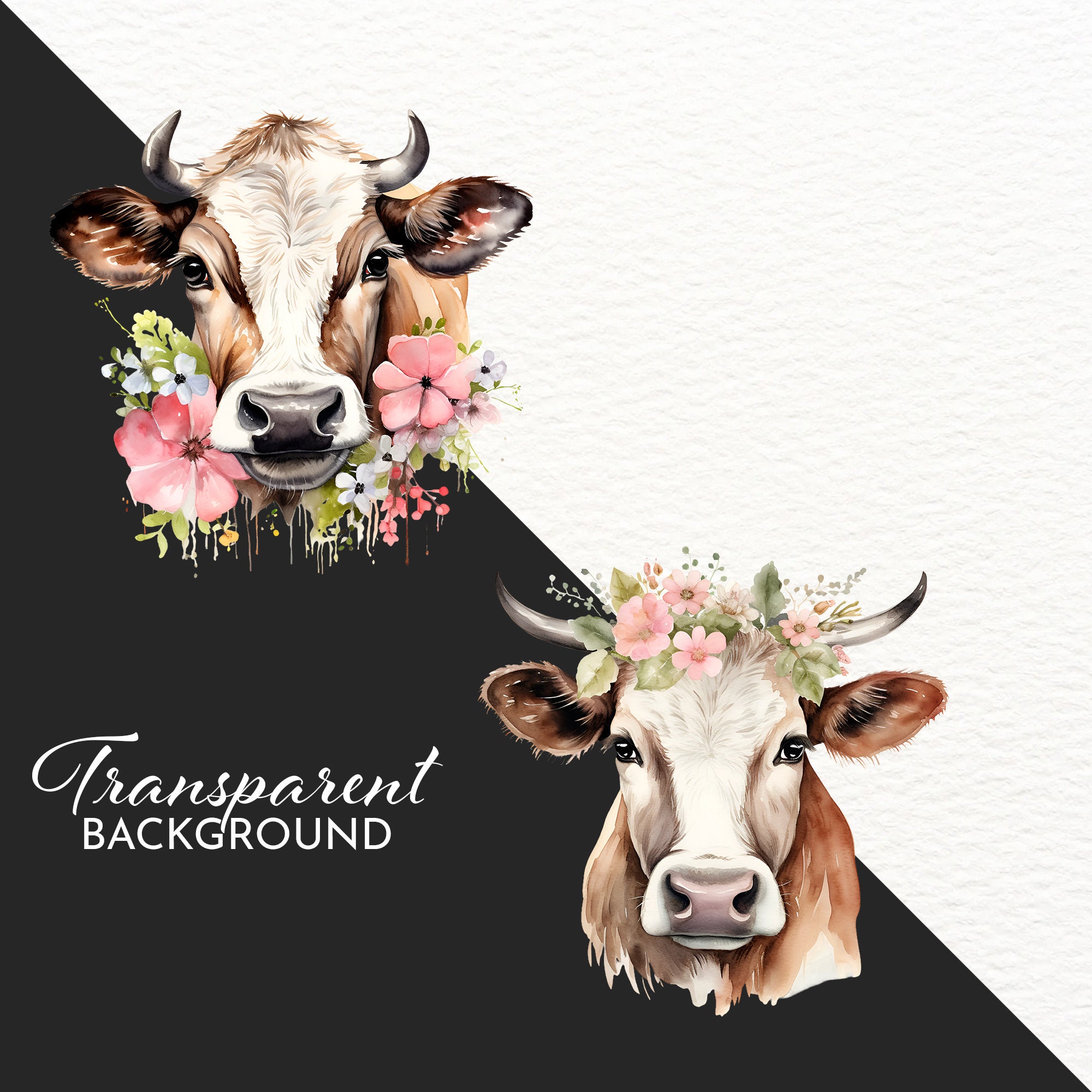 Floral Cow Watercolor Clipart: Farm Animal PNG (commercial Use) - Etsy