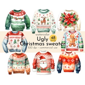Ugly Christmas Sweater Clipart: 48 PNG Images (Instant Download)