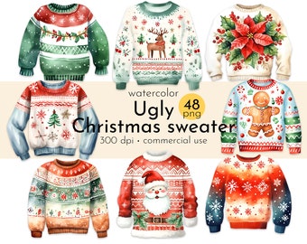 Ugly Christmas Sweater Clipart: 48 PNG Images (Instant Download)