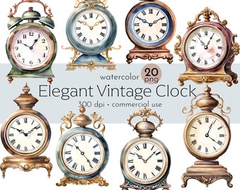 Elegant Vintage Clock Clipart, Antique Clock, Trending Retro - Instant Download - Commercial Use