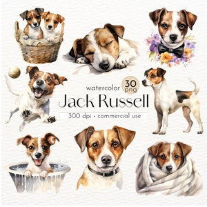 Jack Russell Terrier Clipart, Puppy Dog Clipart, Watercolor Dog, Gifts for Pets Clip Art - Instant Download - Commercial Use