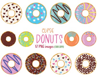 Colorful Donuts Clipart Set, Food Graphics (Instant Download)