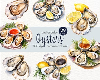 Paquete de imágenes prediseñadas de ostras: ilustraciones de mariscos (uso comercial, descarga instantánea)