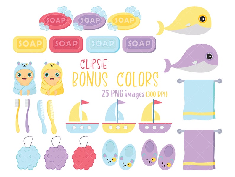 Baby Bath Clipart Soap Clip Art Whale Toy Toothbrush Baby Etsy