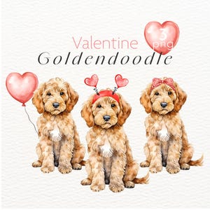 Clipart di scarabocchi dorati di San Valentino, arte di cani ad acquerello, immagini di animali domestici per San Valentino - Download immediato - Uso commerciale