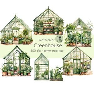 Estufa, planta botânica, clipart de jardim natural, imagens de plantas com efeito de estufa - download instantâneo - uso comercial